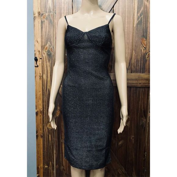 AKIRA Disco Lover Shine Midi Dress Black - Picture 1 of 9